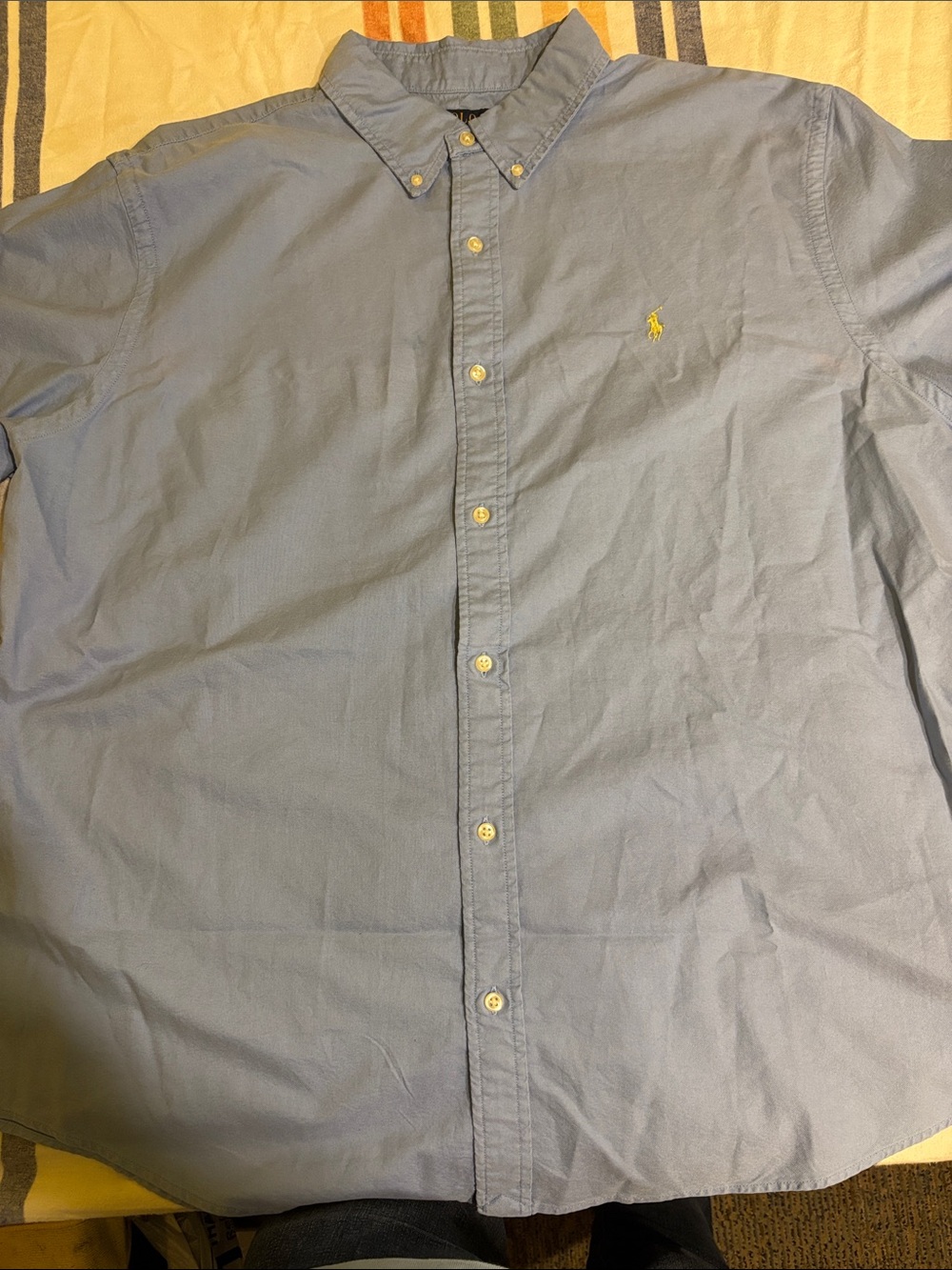 Polo by Ralph Lauren Men's Button-Down Oxford Shirt in Light Blue Short Sleeve